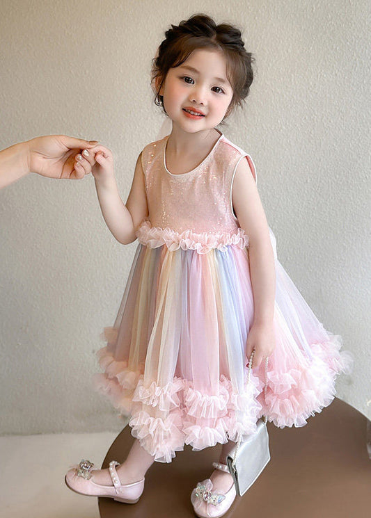 Rainbow Tulle Baby Girls Dresses Sequins Ruffled Summer