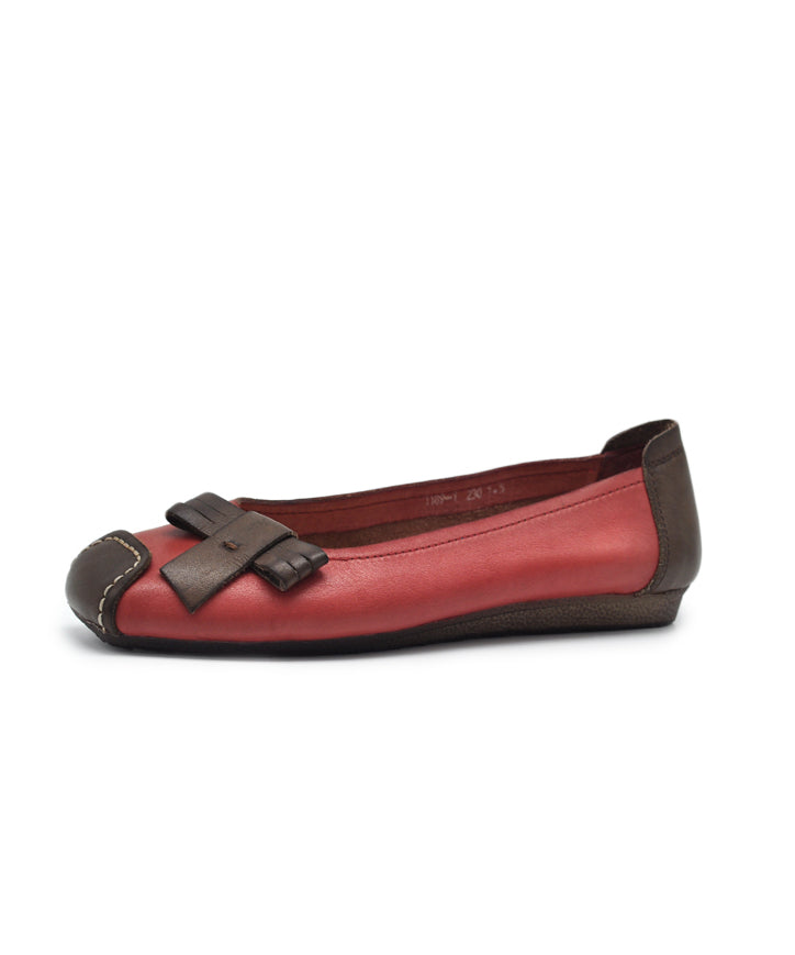 Red Comfy Cowhide Leather Splicing Penny Loafers