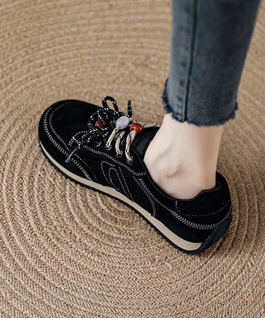 Zapatos planos casuales de ante con plataforma y cordones rojos