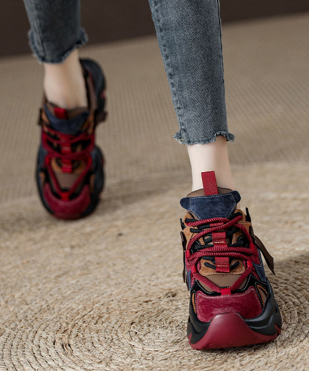 Rote, stylische Wildleder-Plateau-Sportschuhe mit Schnürung