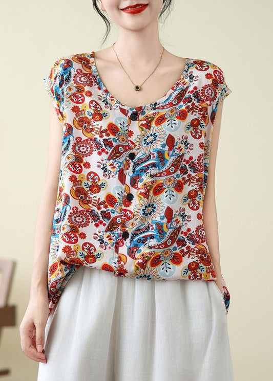 Red Patchwork Side Open Vest Sleeveless