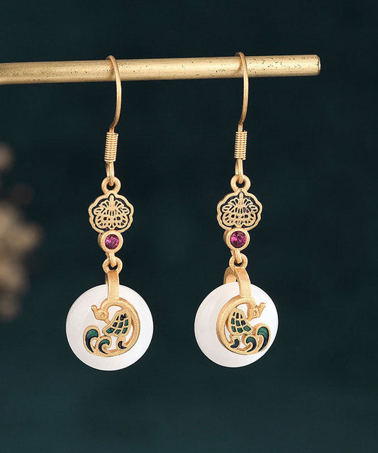 Pendientes colgantes de jade con gemas incrustadas de aleación de perla roja
