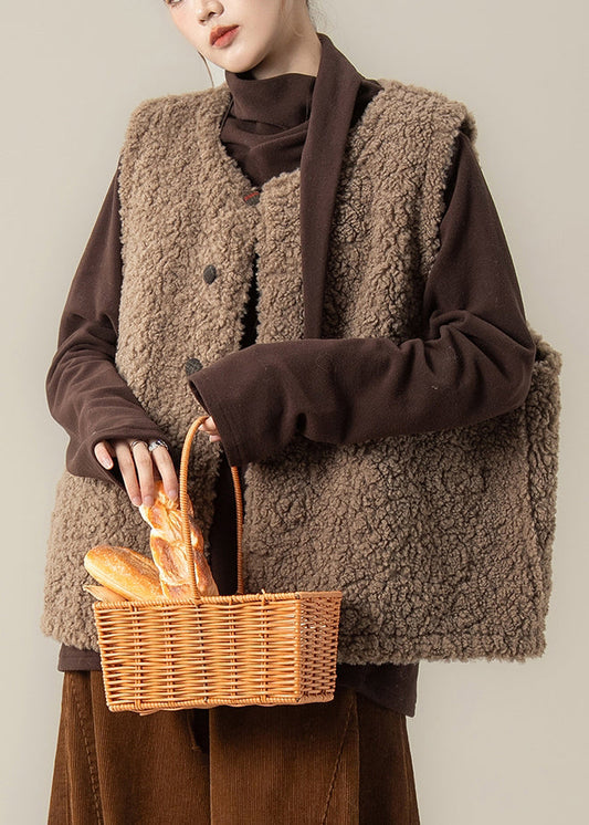 Chaleco de piel sintética gruesa sin mangas con diseño de patchwork a cuadros rojos en ambos lados