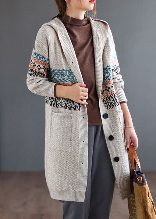 Rote Taschendruck-Strickmäntel Strickjacken mit Kapuze Lange Ärmel