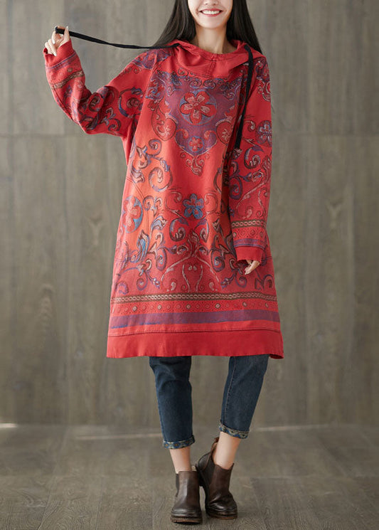 Rot Print Sweatshirt Kleider Kordelzug Frühling