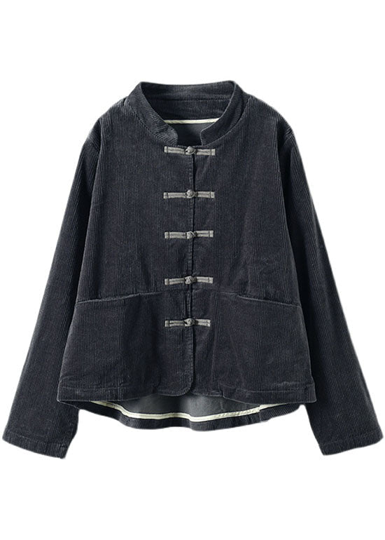 Roter Stehkragen Knopftaschen Patchwork Herbst Cordmäntel