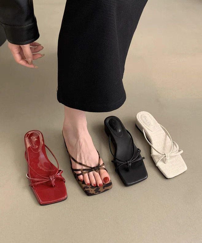 Red Wedge Heel Clip On Sandals 2026 New Square Toe Design