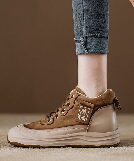 Zapatos planos con plataforma y cordones de piel de vaca para mujer, color rojo