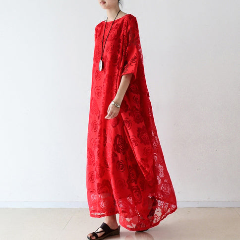 Rote Rosen Tüll Chiffon Kaftane Maxikleider Freizeitkleid Übergrößen