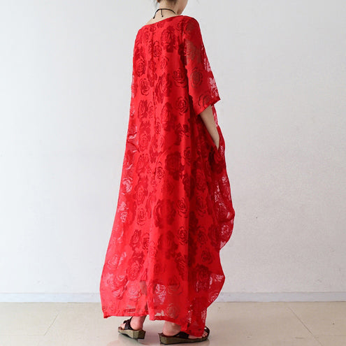 Rote Rosen Tüll Chiffon Kaftane Maxikleider Freizeitkleid Übergrößen