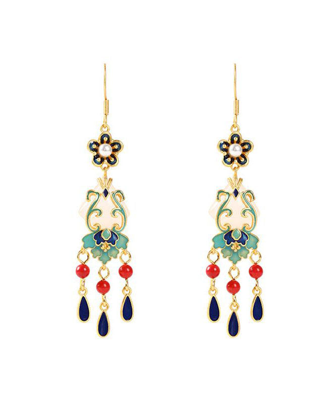 Normale Colorblock-Ohrringe mit Kupferüberzug und eingelegtem Edelstein in Jade-Wassertropfenform