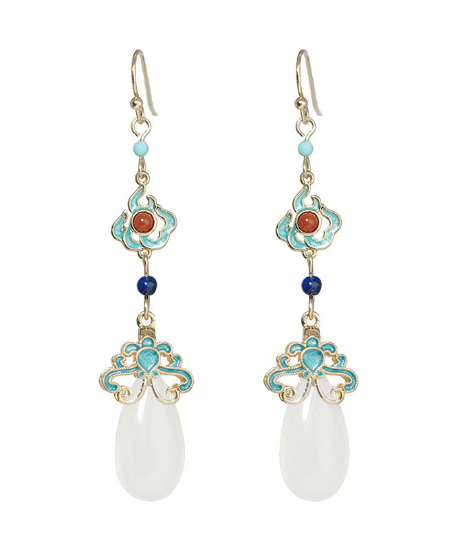 Pendientes colgantes con gemas de calcedonia, ágata y turquesa con dorado en cobre y bloques de colores regulares