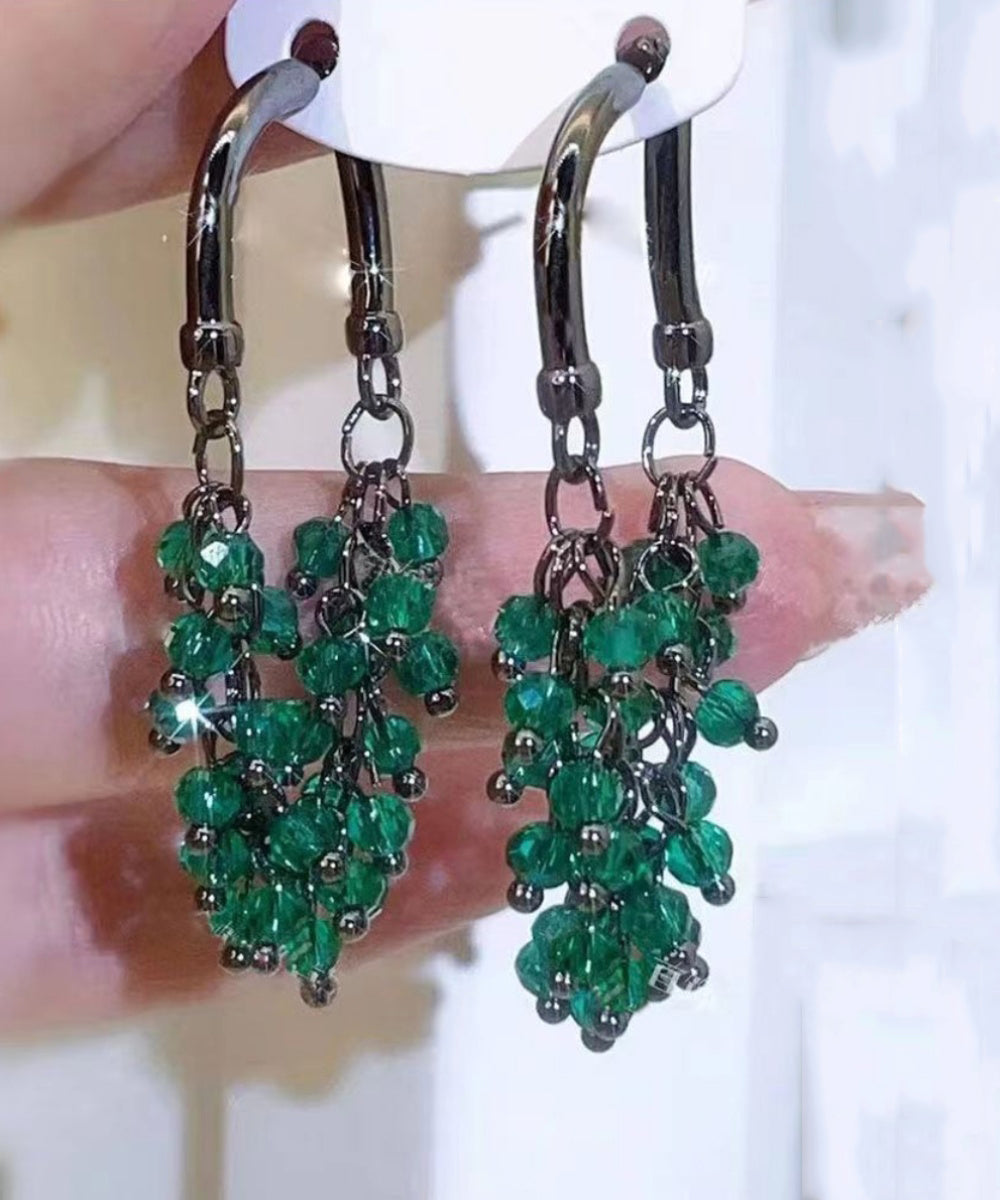 Pendientes de aro con borlas y cuentas de cristal verde regular