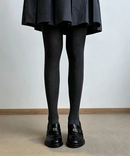 Retro Black Camellia Cowhide Leather Chunky Loafers