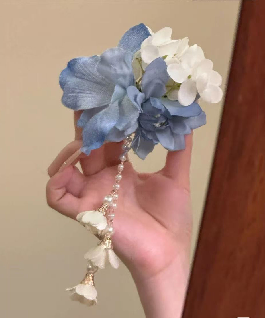 Retro Blue Acrylic Floral Tassel Hairpin