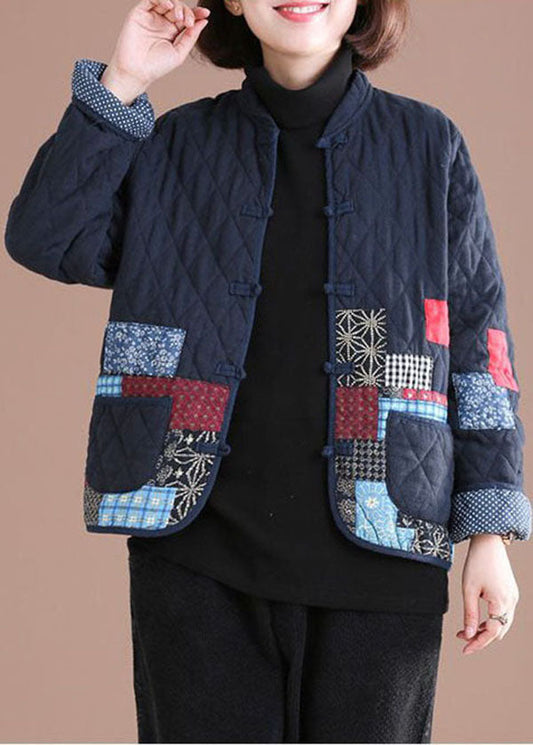 Retro Blau Oriental Patchwork Applikation Feine Baumwolle Gefüllte Jacken Winter