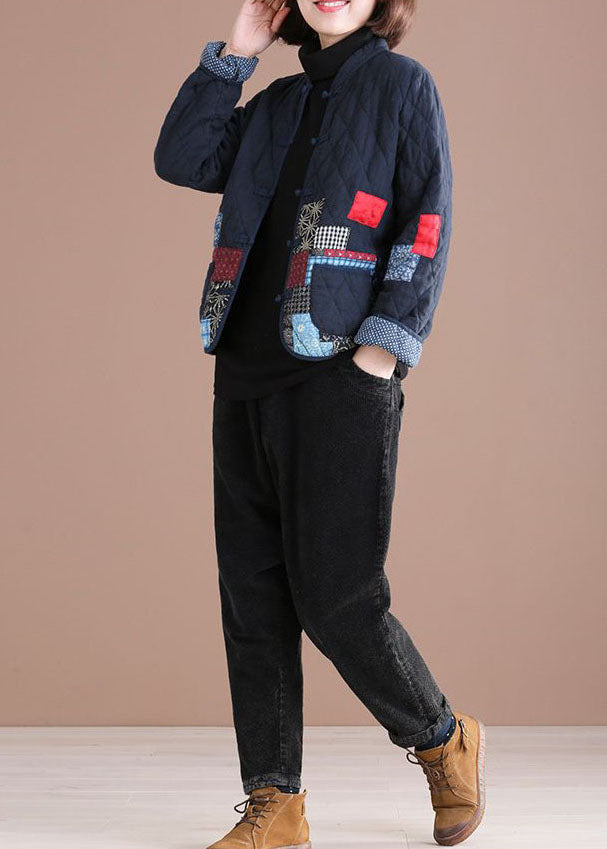 Retro Blau Oriental Patchwork Applikation Feine Baumwolle Gefüllte Jacken Winter