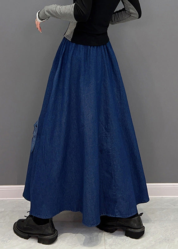 Retro Blue Print Elastische Taille Denim Röcke Frühling