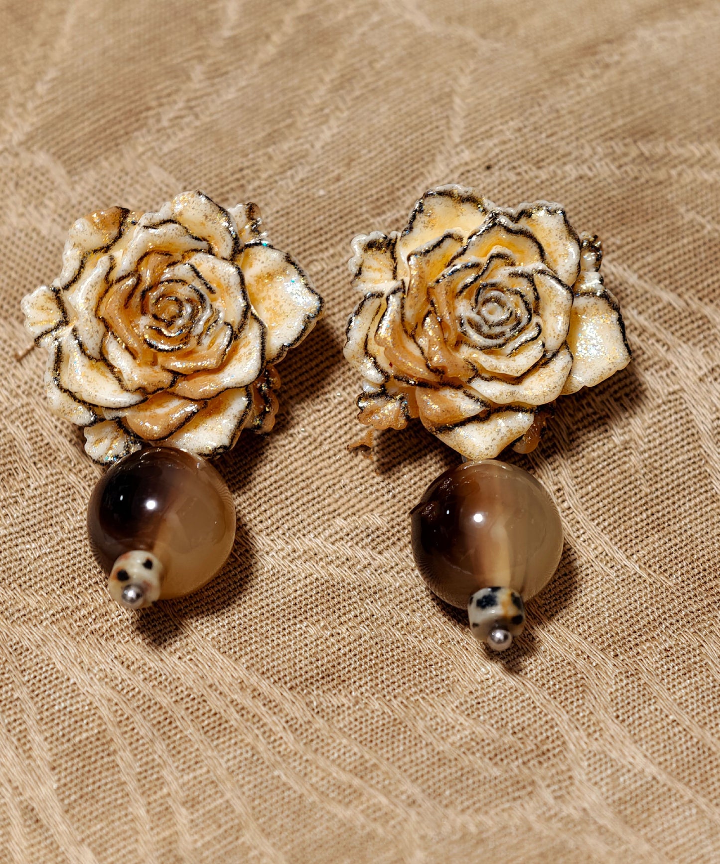 Retro Brown Alloy Resin Floral Drop Earrings