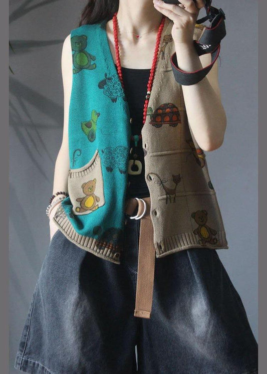 Retro Cartoon Printed Knitted Vest Girl - SooLinen
