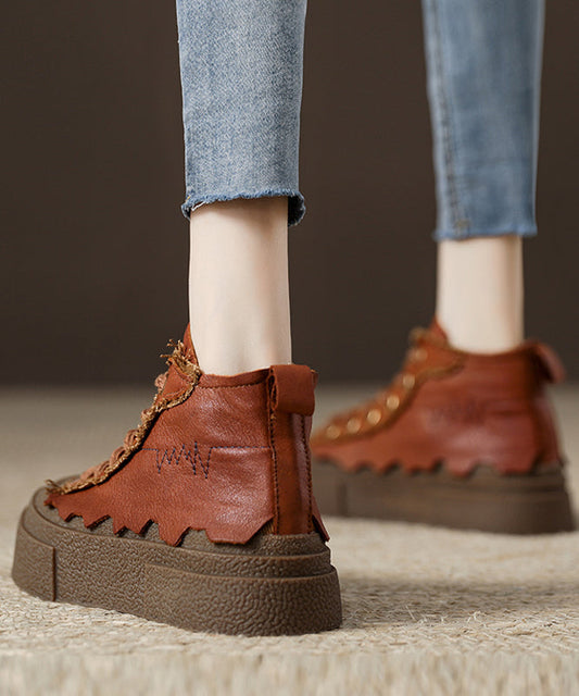 Retro Schokoladenbraune Plateau-Schnürschuhe für Damen