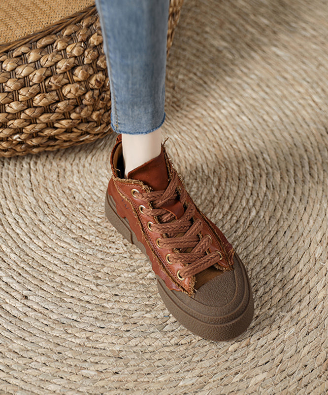 Retro Schokoladenbraune Plateau-Schnürschuhe für Damen