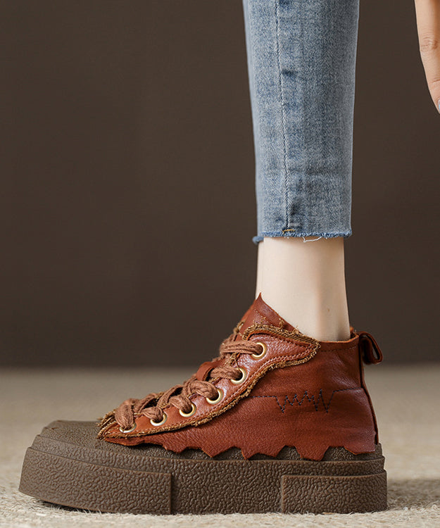 Retro Schokoladenbraune Plateau-Schnürschuhe für Damen
