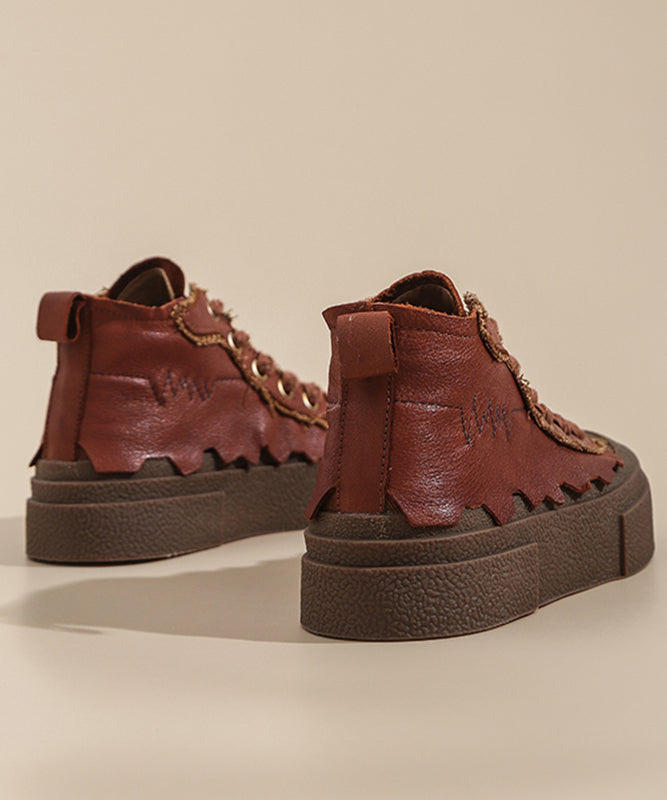 Retro Schokoladenbraune Plateau-Schnürschuhe für Damen