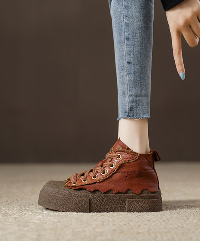 Retro Schokoladenbraune Plateau-Schnürschuhe für Damen
