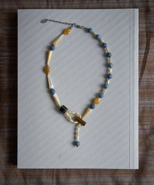 Retro Colorblock Alloy Shell Beading Pendant Necklace