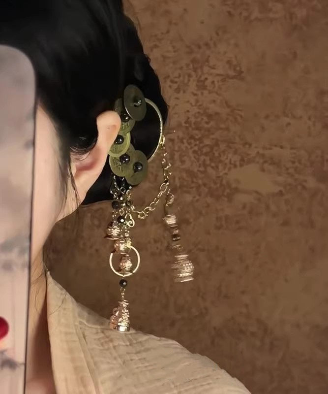 Retro Copper Five Emperor Coins Bell Tassel Single Hairpin