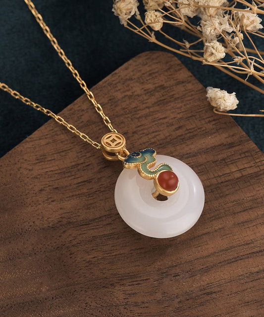 Retro Gold Antike Gold Jade Ping Schnalle Anhänger Halskette