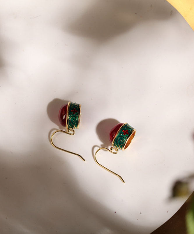 Pendientes colgantes de ágata esmaltada y dorada de plata de ley retro