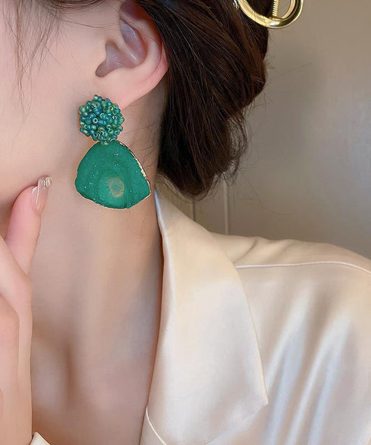 Pendientes colgantes de cuentas de arroz acrílico de cobre verde retro