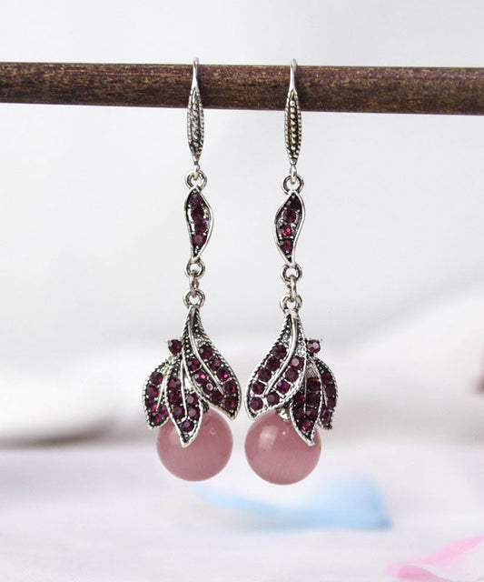 Pendientes colgantes con borlas de piedra de ojo de gato y circonita de aleación de cobre verde retro