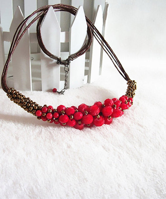 Retro Grüne Kunstleder Türkis Gratuated Bead Halskette