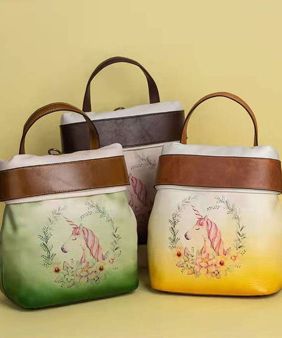 Rucksack aus Kalbsleder mit grünem Retro-Print