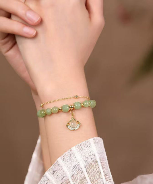 Retro Green Sterling Silver Overgild Zircon Jade Charm Bracelet