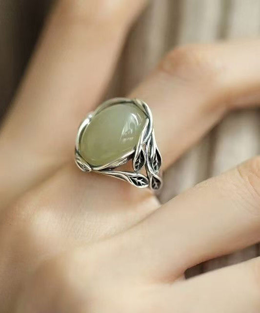 Retro Mulberry Sterling Silber Jade Zweig Verschlungene offene Ringe