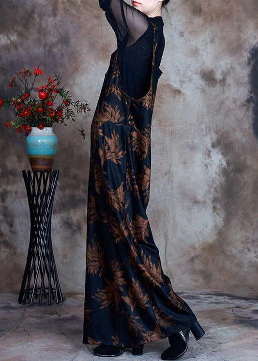 Retro Navy fashion Print slim fit Fall jumpsuit pants