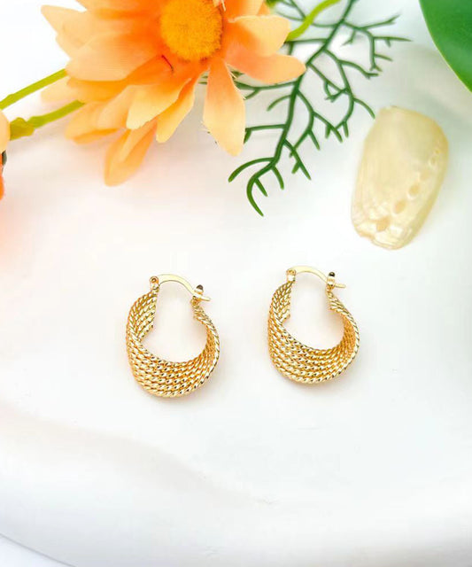 Pendientes de aro con círculos geométricos dorados de metal de seda retro