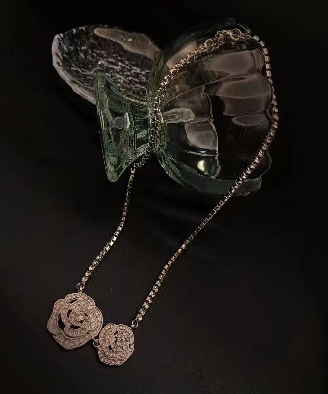 Retro Seide Sterling Silber Zirkon Floral Prinzessin Halskette