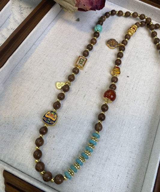 Collar retro de cuentas graduadas con turquesa dorada en plata de ley