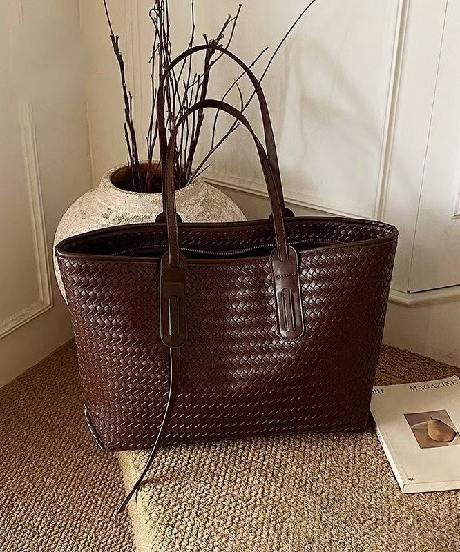Retro Weave Design Large Capacity Faux Leather Women Handbags