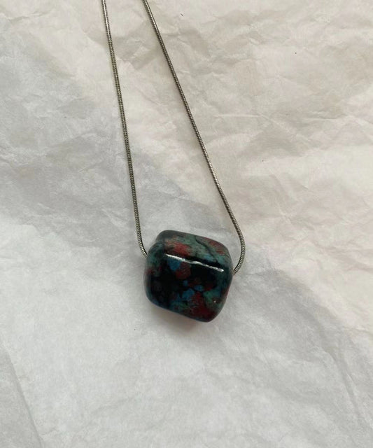 Collar con colgante de cerámica de acero inoxidable amarillo retro