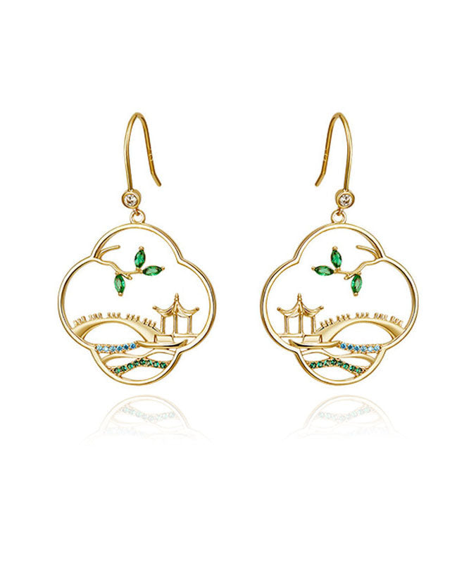 Retro-Creolen aus gelbem Sterlingsilber mit vergoldetem Zirkonia