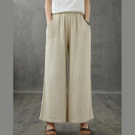 Retro wide leg pants women loose casual autumn wear 2021 new beige trousers - SooLinen
