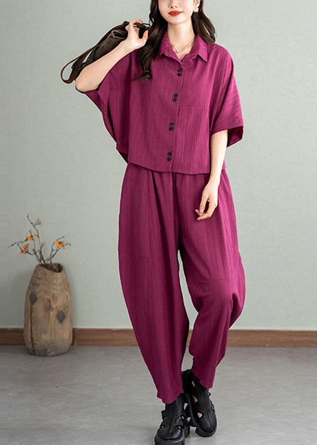 Rose Cotton Two Pieces Set Oversized Batwing Sleeve