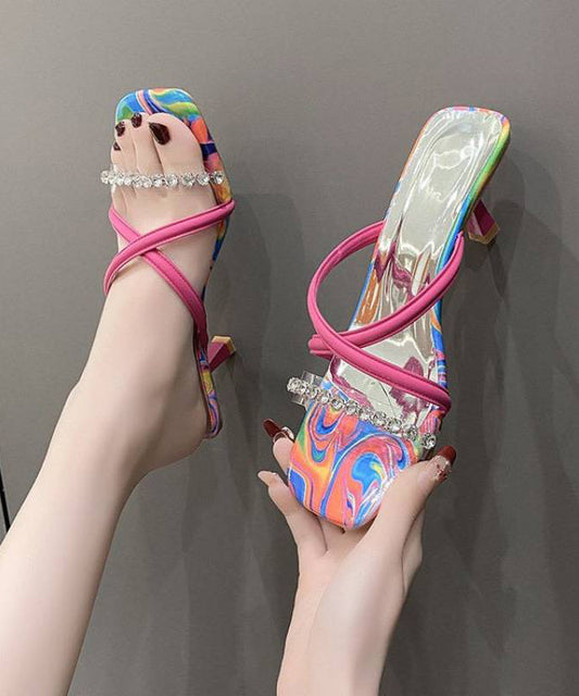 Rose High Heel Faux Leather Fitted Splicing Slide Sandals