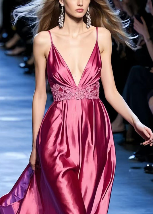 Rose Patchwork Lace Ice Silk Summer Dress Exra Large Hem